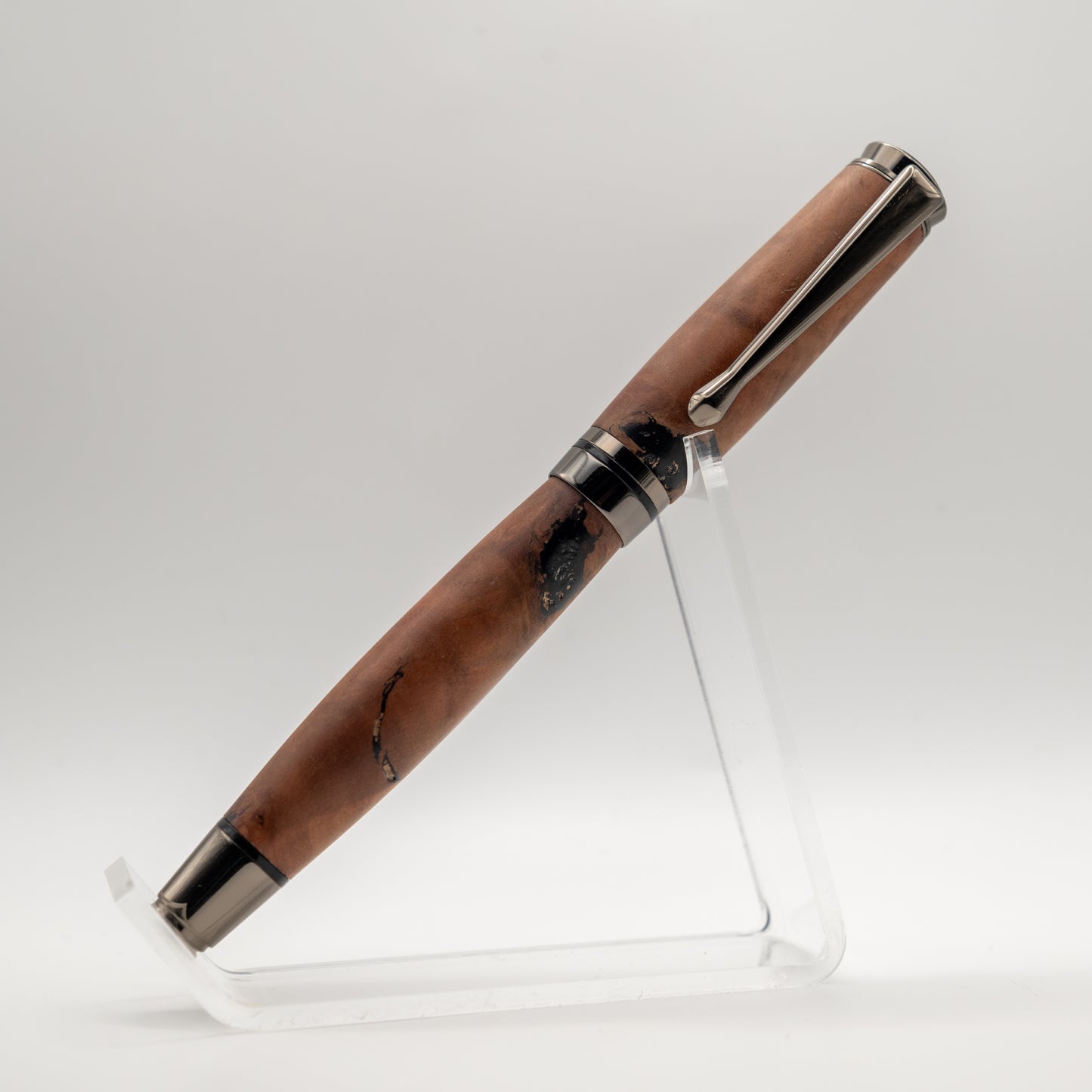 Red Box Burl with Gunmetal and Black Chrome Hardware | Cyclone Rollerball Pen