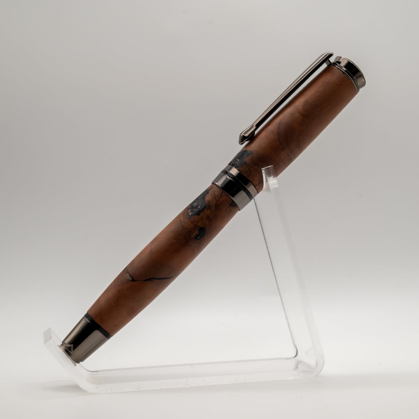 Red Box Burl with Gunmetal and Black Chrome Hardware | Cyclone Rollerball Pen